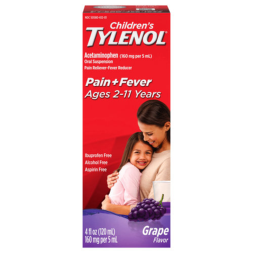 Tylenol Pain + Fever, Children's, Grape Flavor