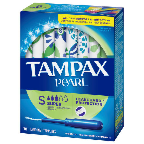 Tampax Pearl Tampons, Light/Regular/Super Absorbency with LeakGuard Braid,  Triple Pack, Scented, 34 Count