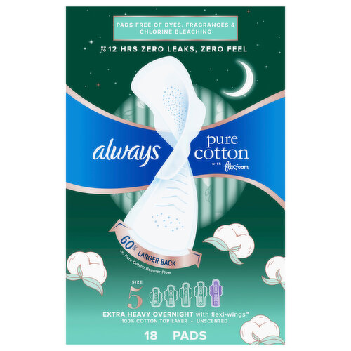 Always Pads, with Flexi-Wings, Extra Heavy Overnight, Unscented, Size 5