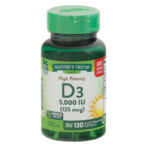 Nature's Truth Vitamin D3, High Potency, 125 mcg, Quick Release Softgels