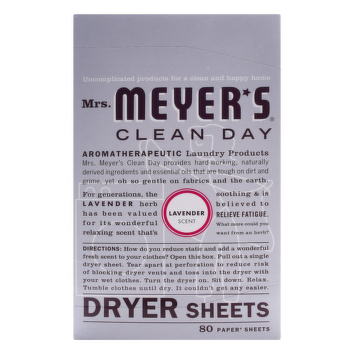 Mrs Meyers Dryer Sheets, Lavender Scent