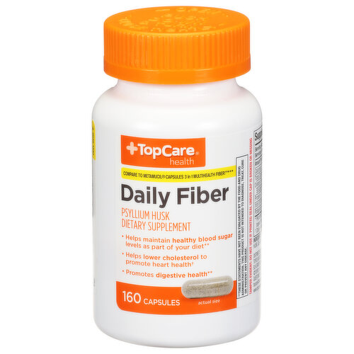 Compare to Metamucil Capsules 3 in 1 Multihealth Fiber! (This product is not manufactured or distributed by Procter & Gamble, owner of the registered trademark Metamucil Capsules 3 in 1 Multihealth Fiber!). Helps maintain healthy blood sugar levels as part of your diet. Helps lower cholesterol to promote heart health (For lowering cholesterol to promote heart health). Promotes digestive health. This product has a low glycemic index, a measure of the effect of dietary carbohydrates on blood sugar levels.