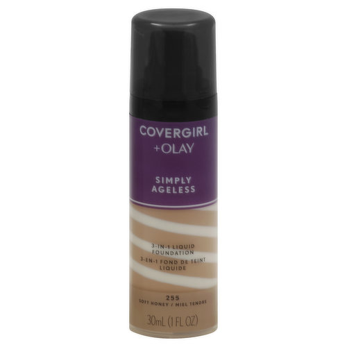 CoverGirl + Olay Liquid Foundation, 3-in-1, Soft Honey 255