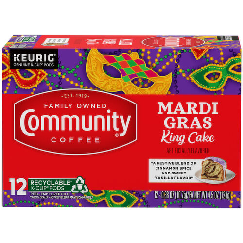 Community Coffee Coffee, Mardi Gras King Cake, Single-Serve Cups