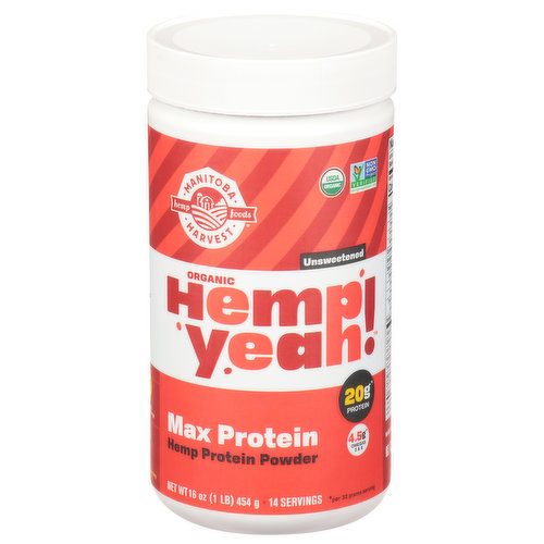 Manitoba Harvest Hemp Protein Powder, Organic, Unsweetened, Max Protein