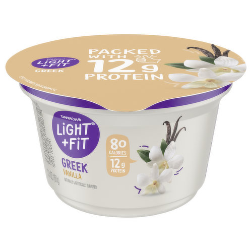 Give your taste buds a reason to rejoice with Dannon Light + Fit Vanilla Greek Nonfat Yogurt. Our Greek nonfat yogurt comes in single-serve cups, so you can live your life uninterrupted and enjoy them on the go. And with 80 calories and 12g of protein per 5.3 oz serving, it’s a delicious, convenient option that helps you stick to a healthy routine.
At Light + Fit, we believe that healthy living feels lighter when defined by what’s right for you. We commit to opening the door to a world of health where you are free to be who you are. With our wide selection of yogurts and protein smoothies, we make it easier to define healthy living with joyfully, fulfilling foods and experiences that are in tune with your unique body needs. Light + Fit nonfat yogurt and nonfat yogurt drinks are not only delicious, but also fit nicely into your wellness routine. Add Some Light to your day with Light + Fit!