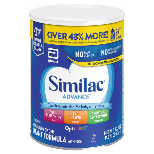 Similac Advance Infant Formula, with Iron, Milk-Based Powder, OptiGro, 0-12 Months