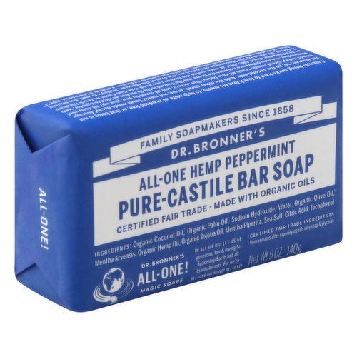 Dr Bronners Bar Soap, Pure-Castile, All-One Hemp, Peppermint