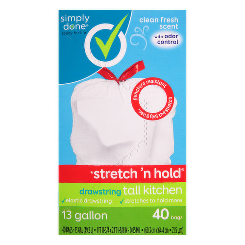 Simply Done Tall Kitchen Bags, Drawstring, Clean Fresh Scent, 30 Gallon - 40 bags