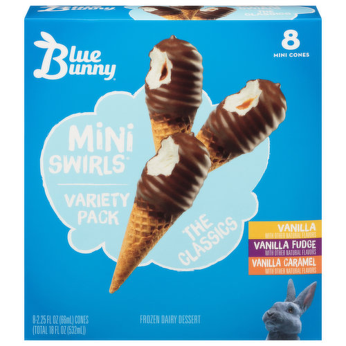 To be sold by carton only. Contents are not marked for individual sale. Swirled vanilla perfection. Fun to the core. Dipped in deliciousness. Crunchy sugar cone. Bonus chocolaty bite. Years & years with bunny ears. Wells since 1913. Fun comes in all sizes. Enjoy this one. Recyclable.