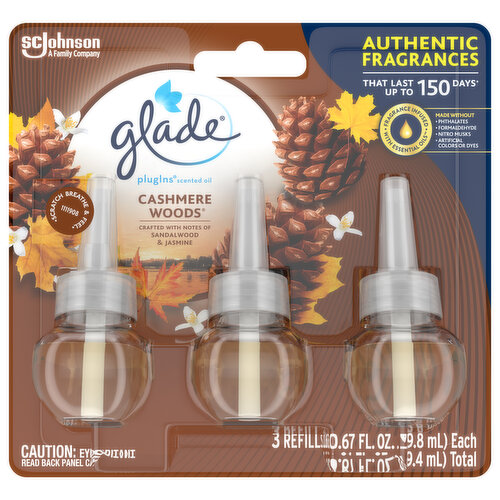 Glade Scented Oil Refills, Cashmere Wood, 3 Pack