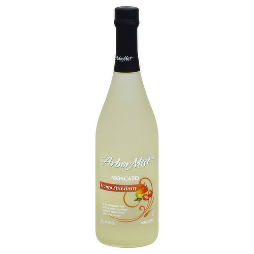 A fine wine product with delicious mango, strawberry and other natural flavors. Arbor Mist Mango Strawberry Moscato is a refreshing new way to enjoy wine. This delightfully sweet blend of light-bodied moscato, juicy mango and luscious strawberry delivers a delicious taste that is perfect for parties, picnics and relaxing with friends. Contains 0% juice. Comments? 1-866-396-7394. www.arbormist.com. Alc. 6% by vol. Bottled by: Arbor Mist Winery Canandaigua, New York 14424.