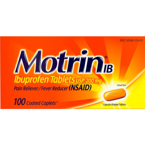 MotrinIB Ibuprofen, 200 mg, Coated Caplets