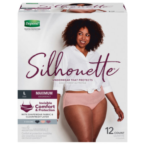  Depend Silhouette Adult Incontinence and Postpartum Underwear  for Women, Large (40–52 Waist), Maximum Absorbency, Purple, 52 Count (2  Packs of 26) : Health & Household