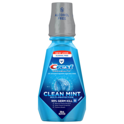 You can make a difference in your oral health starting today. Advance to a Healthier Mouth from Day 1* with Crest Pro-Health Multi-Protection Mouthwash which starts fighting plaque from day 1. It’s possible to kill germs deep in your mouth without the burn of alcohol. Crest Pro-Health Multi-Protection Clean Mint Mouthwash Kills 99% of Germs without the harsh burn of alcohol. It provides 24 hour protection against plaque and gingivitis when used twice per day.*with continued use vs. brushing alone with ordinary toothpaste.