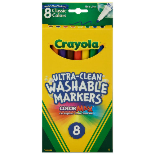 Crayola Color Max Washable Markers, Ultra-Clean, Classic Colors - 8 markers