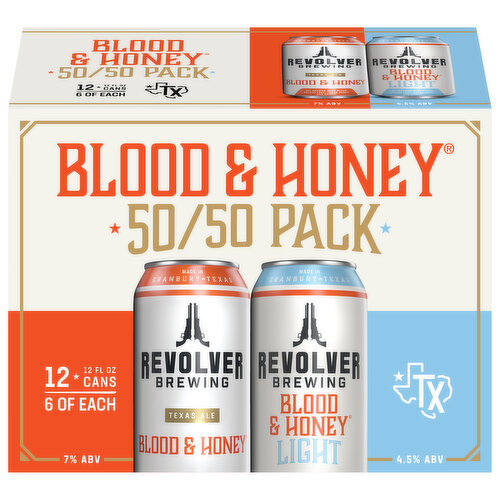 Revolver Brewing Beer, Texas Ale/Light, Blood & Honey, 50/50 Pack