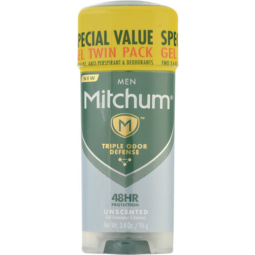 Mitchum Antiperspirant & Deodorant, Gel, Special Value, Men, Unscented, Twin Pack