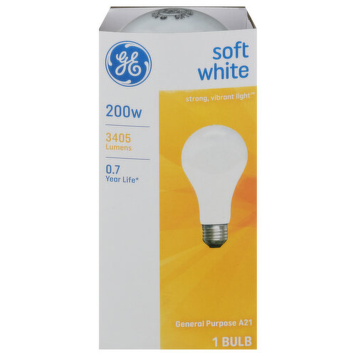 GE Light Bulb, Soft White, 200 Watts