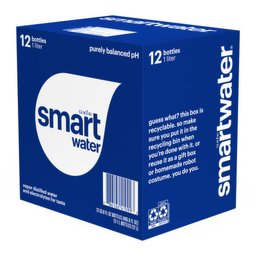 Smartwater Vapor Distilled Premium Water Bottles, 1 Liter, 12 Pack