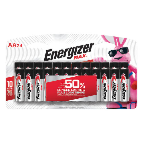 1.5V. 10 year shelf life. Up to 50% longer lasting plus long temps than basic alkaline in demanding devices. Protects your devices from leakage of fully used batteries up to 2 years. The world's longest lasting AA battery. www.energizer.com. Also try Energizer Ultimate Lithium.