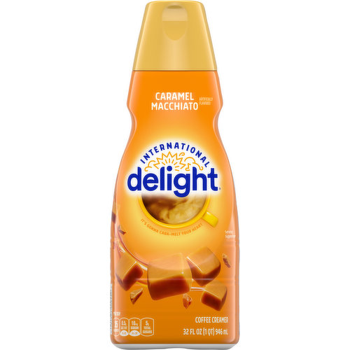 Bring your coffee to life with a swirl of rich caramel flavor. International Delight Caramel Macchiato Coffee Creamer brings the taste of the coffeehouse to your home—and transforms your cup of coffee into a world of fantastic flavor. This creamer is both gluten- and lactose-free. It makes the perfect addition to any office or home. Surprise your coworkers or family with a bottle, and watch the room light up with delight.
For over thirty years, International Delight has been making the world a tastier place, one cup of coffee at a time. Our coffee creamers come in over twenty different delicious flavors, including fat- and sugar-free varieties, and we now offer a wide selection of iced coffees, as well. We believe that there’s an art to concocting the perfect cup of coffee, and we want every sip you take to be a masterpiece of flavor. Welcome to Creamer Nation.