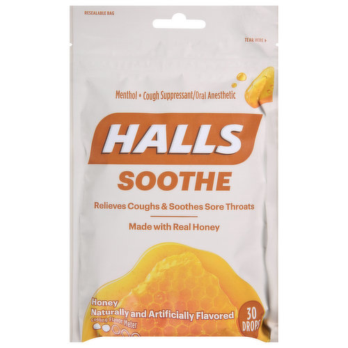 Halls Cough Suppressant/Oral Anesthetic, Soothe, Honey