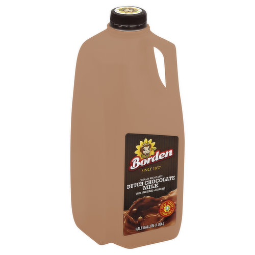 Since 1857. Creamy rich taste. Grade A pasteurized. Vitamin A & D. Local. Fresh. Delicious. The Borden Difference: Always creamy, rich taste. Every serving of Borden chocolate milk gives you 9 essential nutrients and is an excellent source of bone-building calcium and vitamin D! And Borden is a good source of muscle-growing protein! No artificial growth hormone (FDA has determined that there is no significant difference between milk from artificial growth hormone treated cows and non-treated cows). Approved by Elsie. Facebook: Become a fan of Elsie the cow on Facebook. Discover more at www.bordendairy.com.