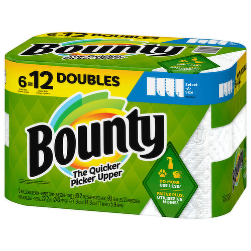 Bounty - Bounty, Paper Towels, Select-A-Size, White, Double Rolls, 2-Ply (6  count), Shop