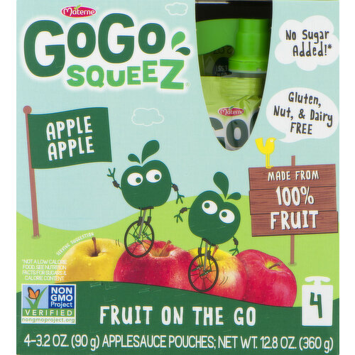 GoGo Squeez Applesauce, Apple Apple, 4 Pack