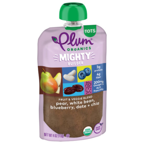 Plum Organics Mighty Builder™ Pear, White Bean, Blueberry, Date +