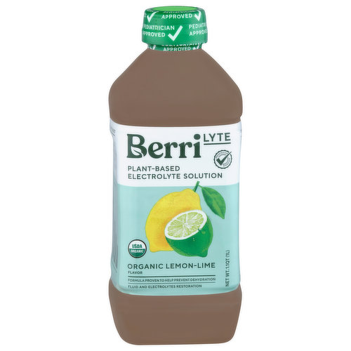 Berri lyte Electrolyte Solution, Organic, Lemon-Lime Flavor, Plant-Based