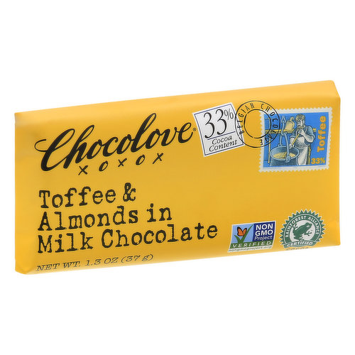 Chocolove Milk Chocolate, Toffee & Almonds, 33% Cocoa Content