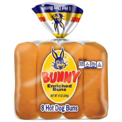 Bunny Hot Dog Buns, Enriched