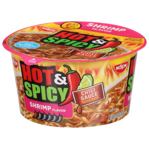 Nissin Ramen Noodle Soup, Hot & Spicy with Shrimp - 3.27 oz