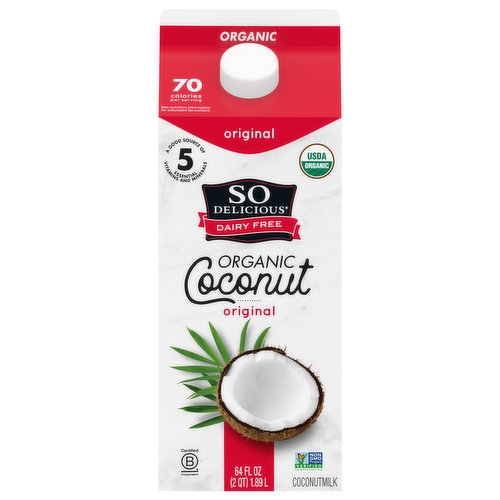 Delight in the silky goodness of coconut with So Delicious Dairy Free Original Coconutmilk. Filled with creamy flavor, our delectable coconutmilk offers a delicious alternative to dairy. With each cool, refreshing glass, you can taste the coconut’s rich depth of flavor. Not only that, but our quality coconutmilk makes a great addition to your favorite recipes; just substitute it for dairy milk in an easy one-for-one ratio. Has a dairy-free lifestyle ever been so tasty?For over thirty years, So Delicious Dairy Free has been delighting taste buds around the world with a jaw-dropping variety of delectable, dairy-free products. From our frozen treats to our coffee creamers, we deliver each delicious bite and sip with the promise of unwavering quality. Our products are free of hydrogenated oils with no colors from artificial sources. Our entire line of foods and beverages is certified vegan and Non-GMO Project Verified certified or enrolled. We’re proud of our commitment to both our values and our customers--whether in our robust allergen testing program, the sustainability of our practices, or the ingredients we choose.