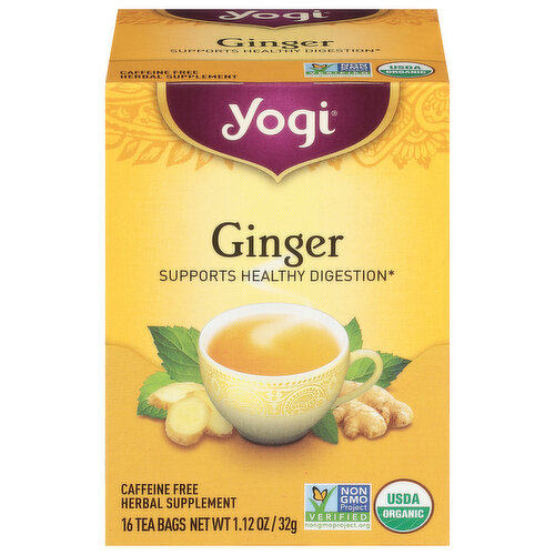 Yogi Herbal Supplement, Caffeine Free, Ginger, Tea Bags