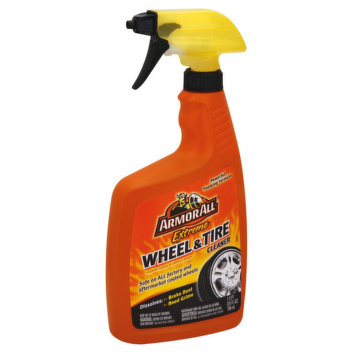 Powerful foaming formula. Safe on all factory and aftermarket coated wheels. Dissolves: brake dust; road grime. Dissolves grease, road grime & brake dust reveals brilliant shine. Your wheels and tires are constantly under assault by grease, road grime and brake dust that get baked on during the intense heat of driving conditions. Our formula is specifically formulated to attack grease, grime and brake dust - dissolving them to reveal your beautiful, shiny rims and deep, wet-black tires. Formula dissolves grease, road grimes and brake dust. Intense foaming action clings to wheels and lifts away the most stubborn soils. Blanketing agents helps formula spread into nooks and crannies to attack tough dirt. Safe for wheels and tires when used as directed (Do not use on wheels that are warm to the touch or on damaged wheels. Before use, test on an inconspicuous area. If hazing or spots appear, discontinue use. Do not apply to brake parts or other zinc and cadmium-plated surfaces. Safe on clear-coated and factory-painted wheels. Do not use on uncoated aluminum.) 100% satisfaction guaranteed or your money back. As the leader in quality care, Armor All absolutely guarantees its products will meet or exceed your highest standards. If you are unsatisfied for any reason, contact us for a full refund. Questions or comments? Please visit www.armorall.com or call 1-800-222-7784. Made in the USA.