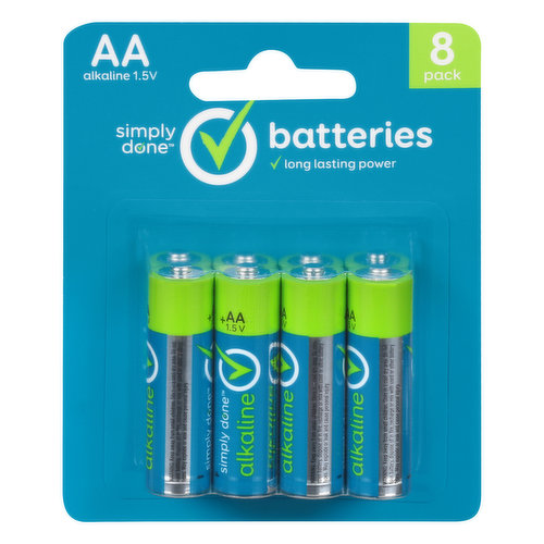 Simply Done Batteries, Alkaline, AA, 8 Pack