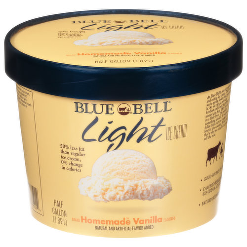 Blue Bell Light Homemade Vanilla Ice Cream is our most popular ice cream with less fat and calories. It’s rich, homemade-tasting vanilla ice cream with a special hand-cranked flavor that some say is the best in the country. 

At Blue Bell, we enjoy making and eating ice cream and frozen snacks. So we're picky about what goes into them. We use only the freshest and finest ingredients for our products. Then we mix in a little love. The end result is something special. That's why we eat all we can and sell the rest! For more information on Blue Bell, please visit www.bluebell.com.