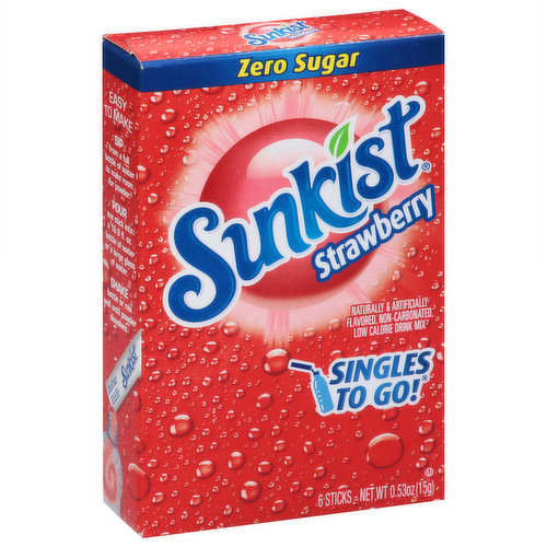 Now you can take the great taste of Sunkist Strawberry anywhere you go. With 6 sticks in each box, you can enjoy a quick and delicious drink in your car, during work, or wherever you go.