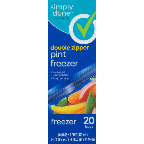 Simply Done Pint Freezer Bags, Double Zipper