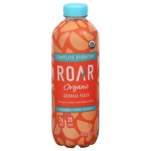 Roar Vitamin Enhanced Beverage, Organic, Georgia Peach