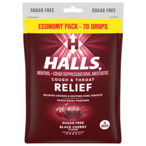 Halls Cough Drops, Sugar Free, Black Cherry Flavor, Economy Pack