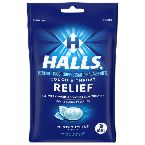 HALLS Relief Mentho-Lyptus Cough Drops, 30 Drops