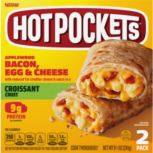 Hot Pockets Sandwich, Applewood Bacon, Egg & Cheese, Croissant Crust, 2 Pack