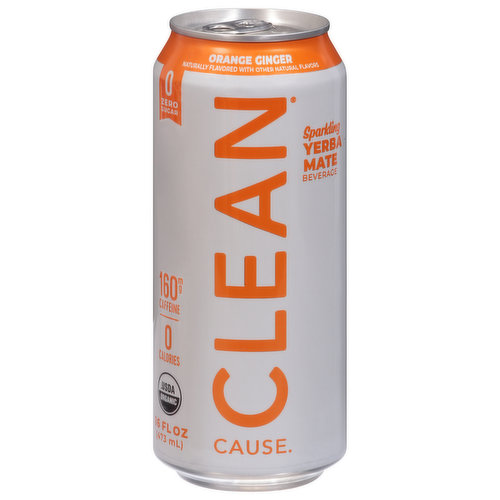 Clean Cause Yerba Mate, Orange Ginger, Sparkling