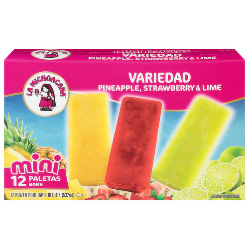 La Michoacana Frozen Fruit Bars, Pineapple, Strawberry & Lime, Mini