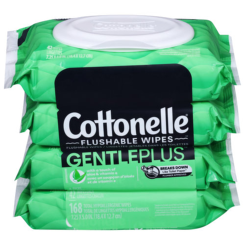 Cottonelle Wipes, Flushable, Aloe & E, 4 Pack