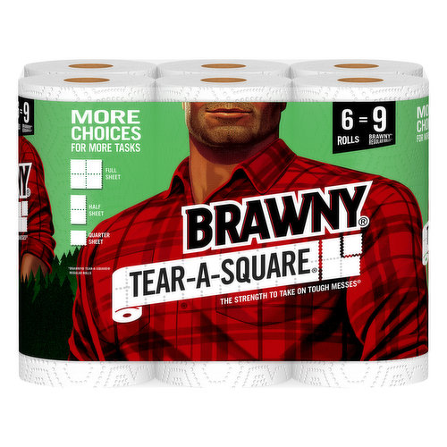 Brawny Paper Towels, Tear-A-Square, 2-Ply, Rolls